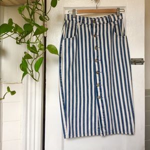 🐼Vintage Striped Denim Midi Skirt